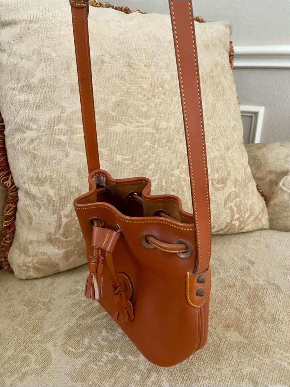 Dooney & Bourke Chestnut Pebbled Leather Drawstring Crossbody - Picture 3 of 4